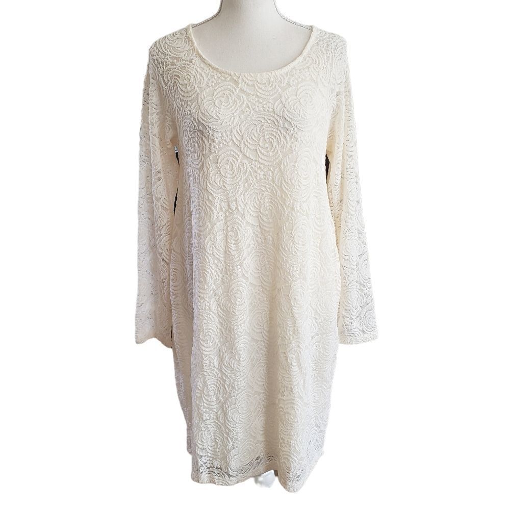 NWT Pink Blush Ivory Lace Long Sleeve Shift Dress MEDIUM